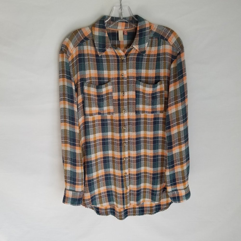 Anthropologie Pilcro‎ Plaid Tunic Button Front Shirt Women's Size XS